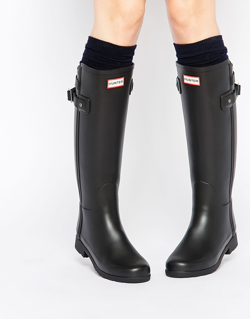 Hunter Original - Stivali da pioggia neri con cinturino posteriore-Nero