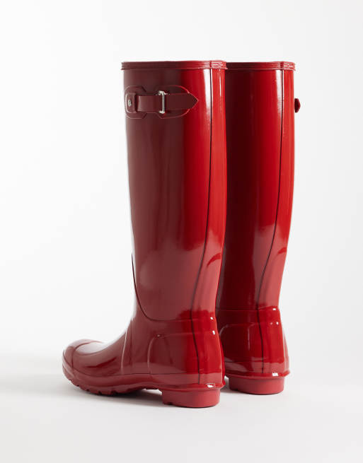 Hunter Original Tall – Ciemnoczerwone, błyszczące kalosze z wysoką cholewką, 2 z 4