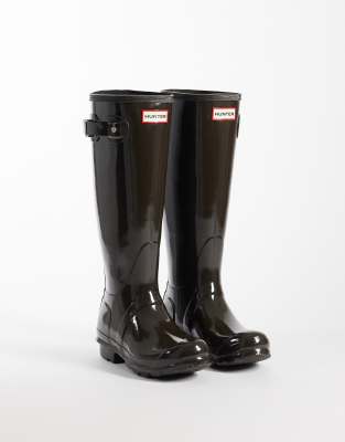 Hunter Original Tall Gloss Wellington Boots - Chocolate Brown
