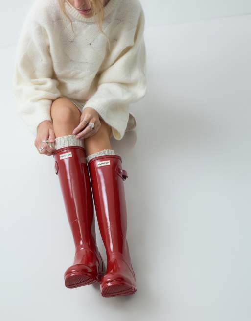 Hunter Original tall gloss wellington boots in merlot, 3 of 4