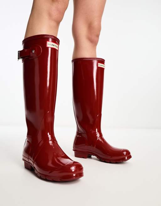 Red tall best sale gloss hunter boots