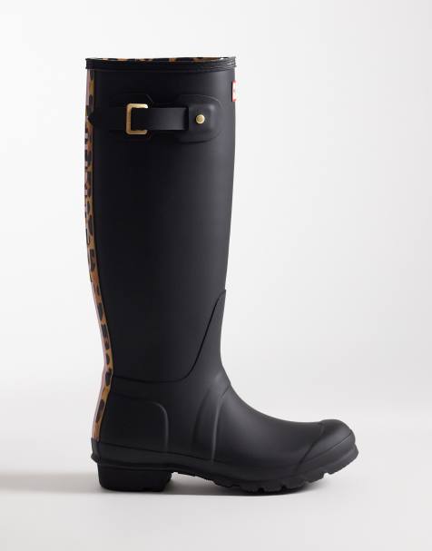 Hunter Original tall gumboots in leopard back print - view 1