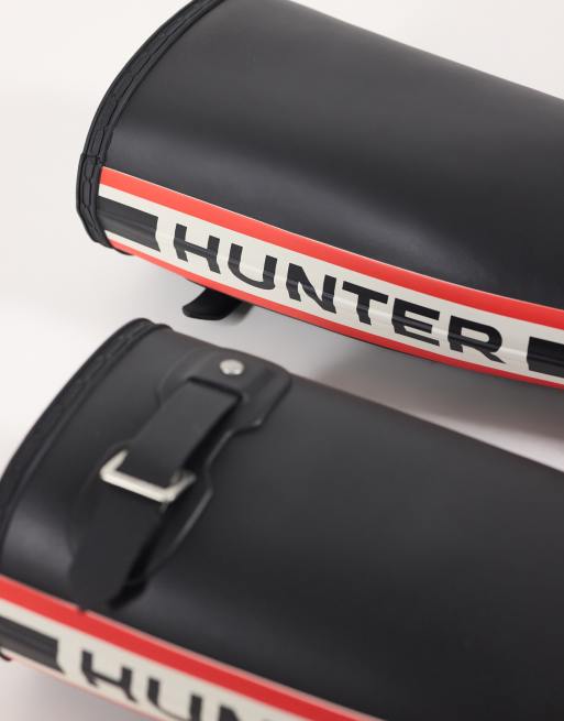 Hunter – Original Tall – Svarta, höga gummistövlar med trefärgad logga, 2 av 4