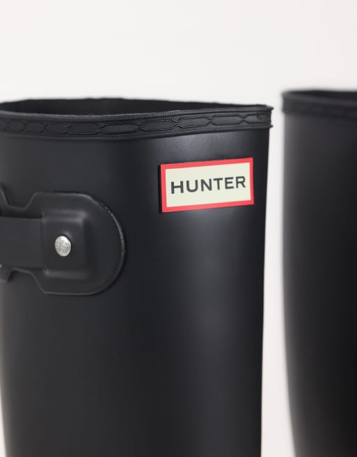 Hunter – Original Tall – Svarta, höga gummistövlar med trefärgad logga, 3 av 4