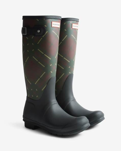 Hunter Original tall tartan print gumboots in black - Exclusive to ASOS - view 1