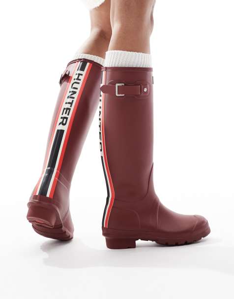 Hunter Original tall tri colour gumboots in merlot - view 1