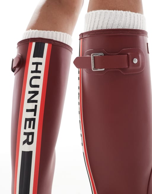 Hunter Original tall tri colour gumboots in merlot, 3 of 4