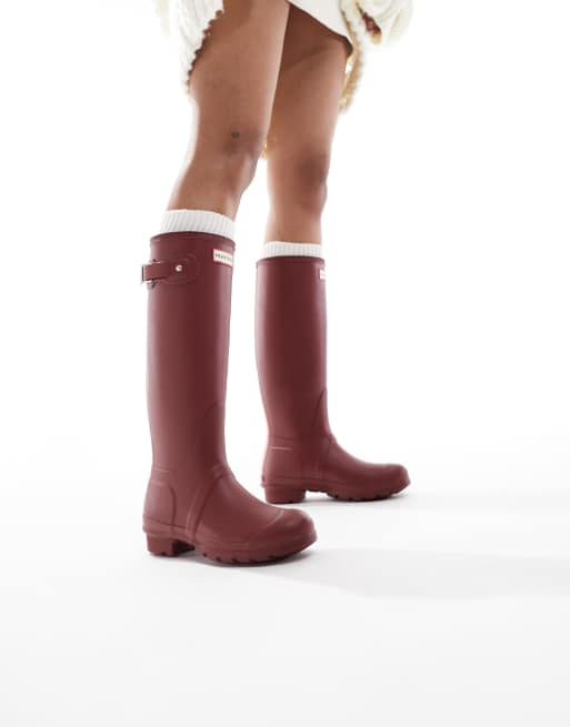 Hunter Original Tall - Vinrøde gummistøvler med trefarvet stribe, 4 af 4