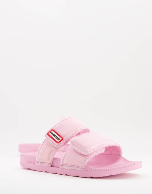 Hunter Original two strap adjustable slides in pink