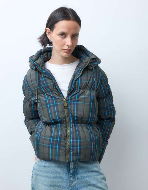 Hunter Originals tartan pufferjack in blauw en groen, 5 van 5