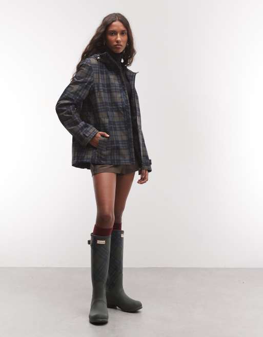 Hunter Originals tartan regenjas in navy, 3 van 4