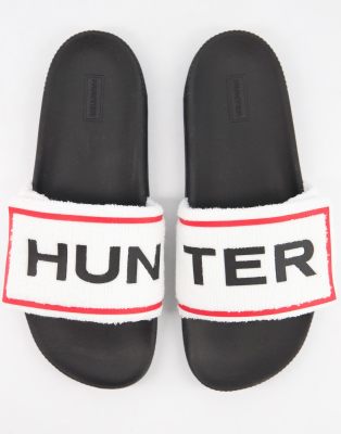 Hunter Originals terry towelling sliders in white and black