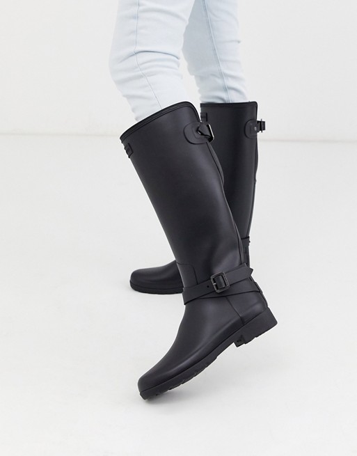 Hunter Original Refined Tall Wellington Boots with ankle strap in black