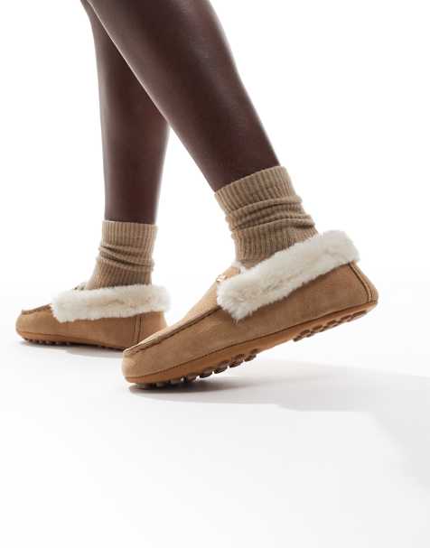 Hunter - Pantofole stile mocassino color cuoio in pile borg - view 1