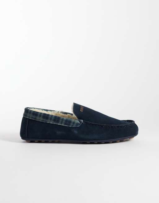 Hunter pantuflas tipo mocasín de tartán azul marino, 1 de 4