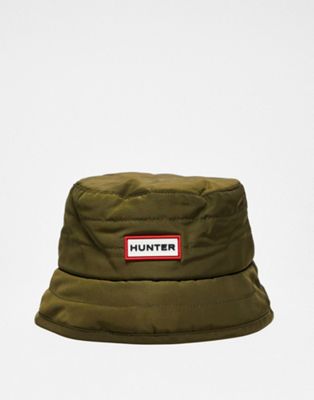 Hunter quilted logo bucket hat in khaki