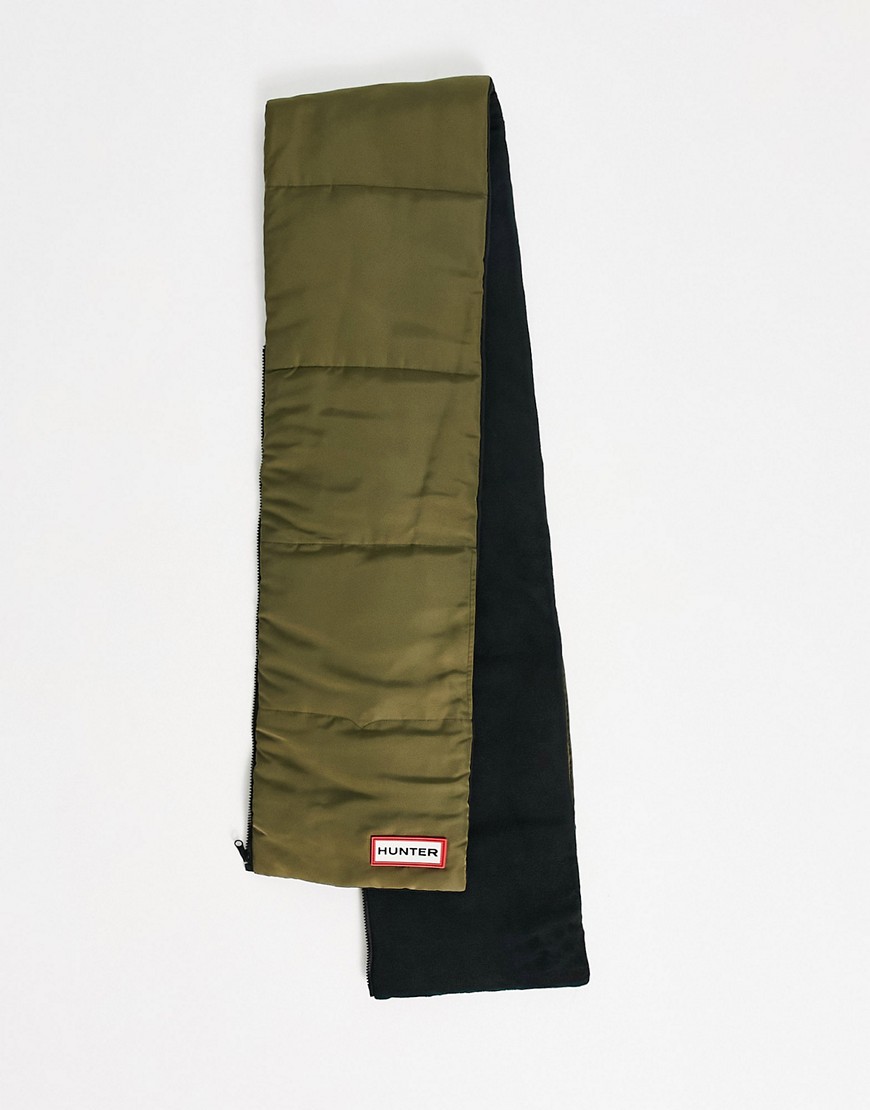 Hunter quilted zip front scarf with pockets in khaki-Green