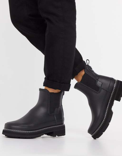 Hunter - Refined - Enkellaarzen met dikke zool met stiksel in zwart  