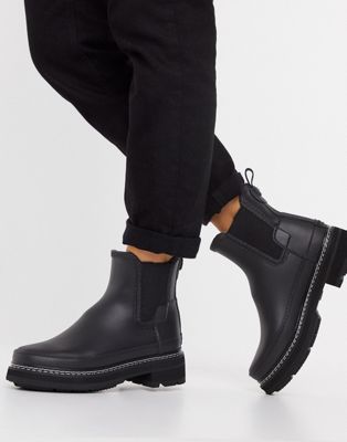Hunter Refined stitch chunky ankle boots in black | ASOS