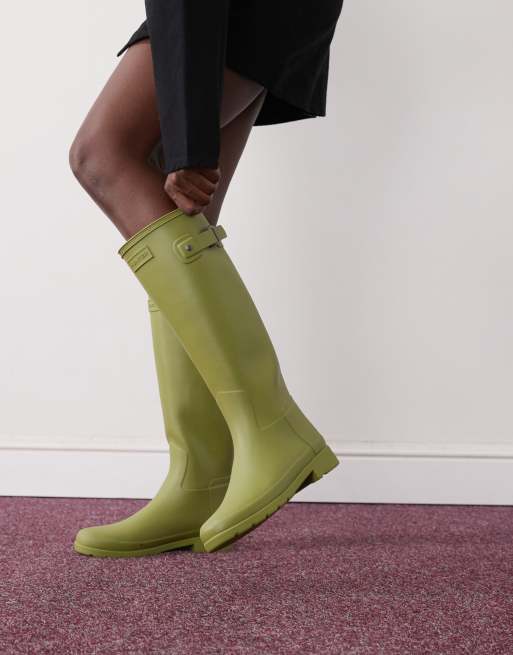 Hunter Refined tall wellington boots in olive ASOS