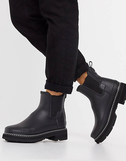 Women Boots/Hunter Refined vegan stitch chunky ankle boots in black 