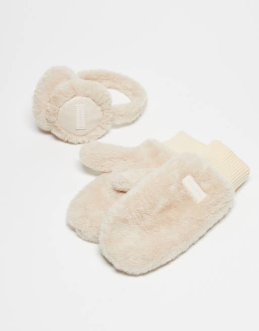 Hunter - Set regalo unisex con paraorecchie e manopole color crema