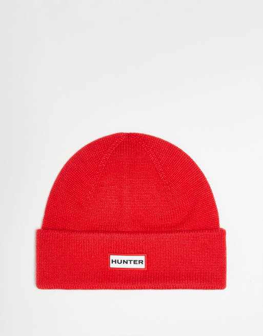 Hunter – Strickmütze in Rot mit Logo-Etikett