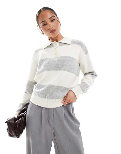Hunter stripe rugby knit jumper in cream - view 1