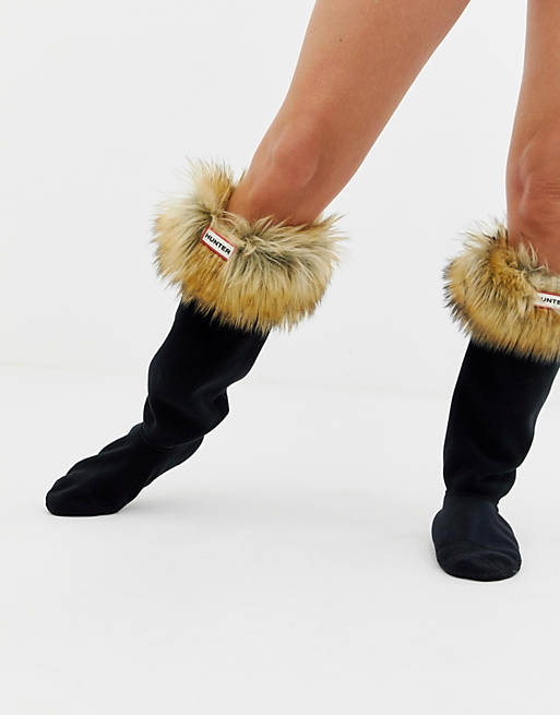 HUNTER Tall Faux Fur Cuff Boot Socks Size Large