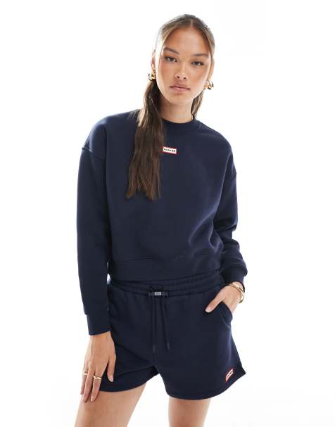 Hunter Tina logo cropped crew in dark blue - view 1