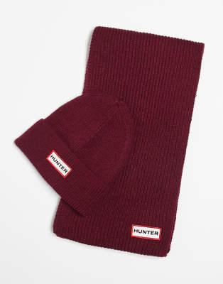 Hunter Hunter Unisex beanie and scarf gift set in merlot-Red