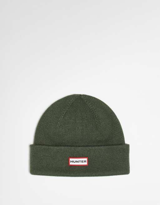 Hunter unisex beanie with tab logo in khaki