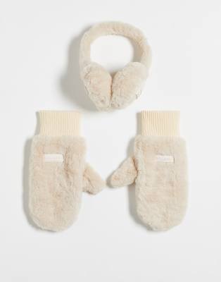 Hunter Hunter Unisex ear muffs and mittens gift set in cream-Neutral