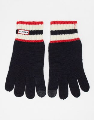 unisex logo knit gloves in black with red stripe