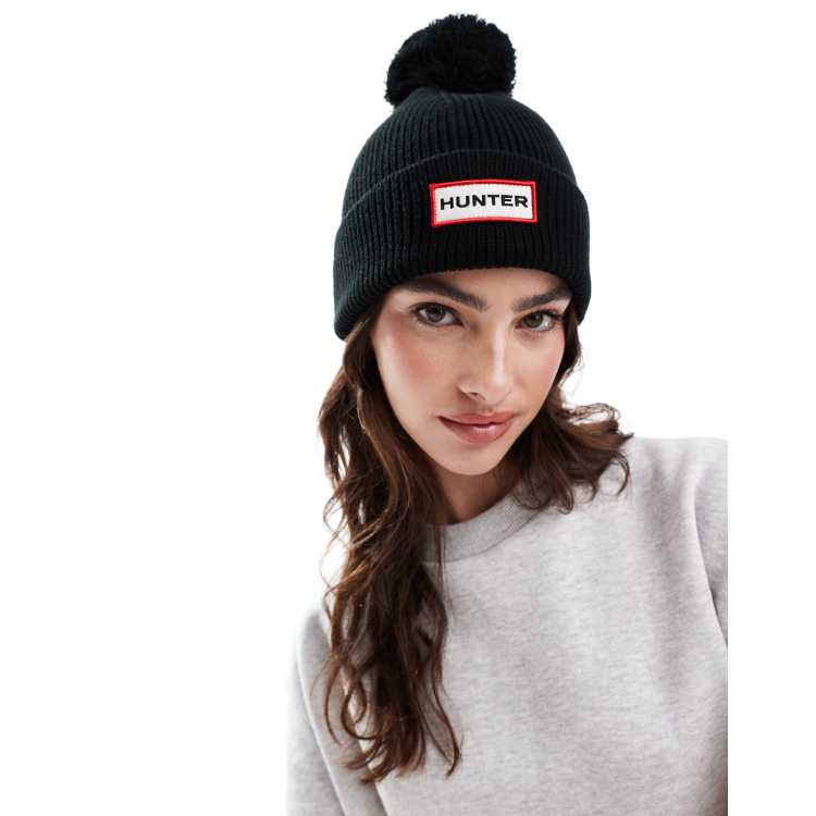 Hunter unisex pom pom beanie in black ASOS