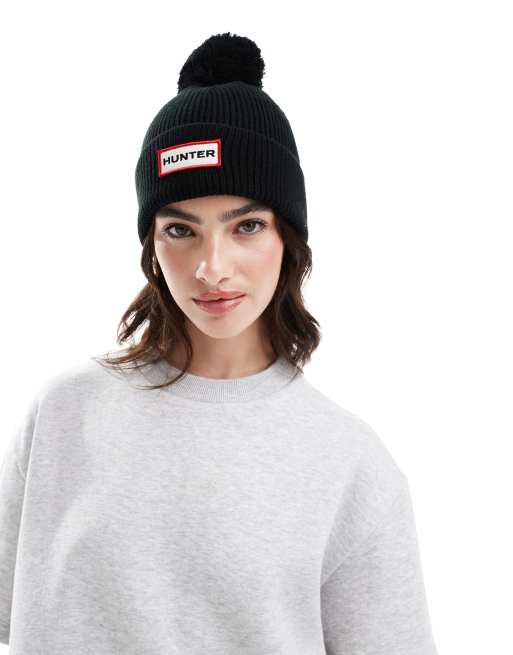 Hunter unisex pom pom beanie in black ASOS