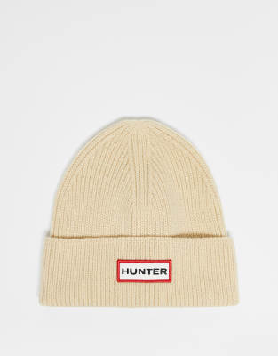 Hunter Hunter Unisex ribbed beanie in cream-Neutral