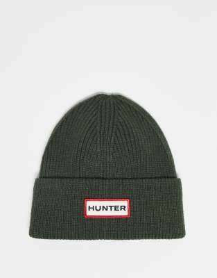 Hunter Hunter Unisex ribbed beanie in dark green