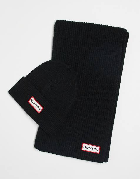 Hunter – Unisex-Set aus Strickmütze und Schal in Schwarz - view 1