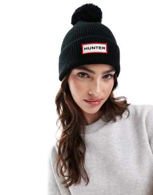 Hunter - Unisex-Strickmütze in Schwarz mit Bommeln