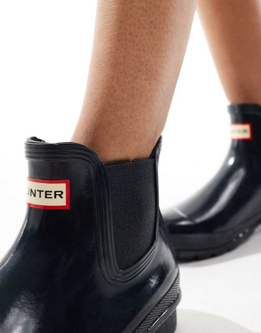 Hunter Womens original chelsea gloss boot in navy | ASOS