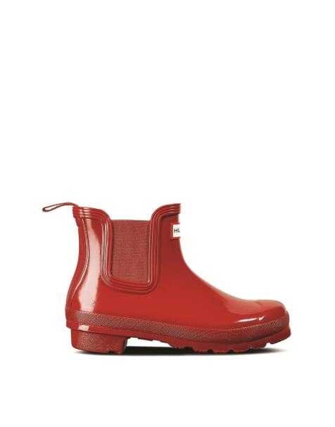 Hunter Womens original chelsea gloss boots in red - view 1