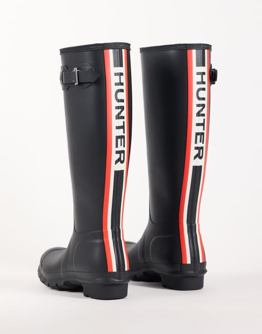 Hunters - Bottes montantes en caoutchouc avec logo tricolore - Noir, 4 de 4