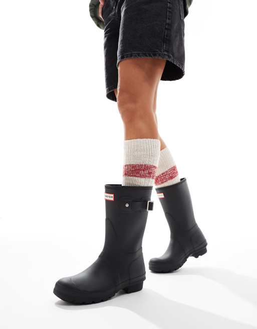 Hunters original short tri colour logo wellington boot in black ASOS