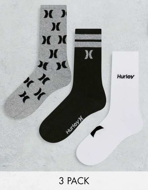 Hurley 3 pack crew socks in multi pattern