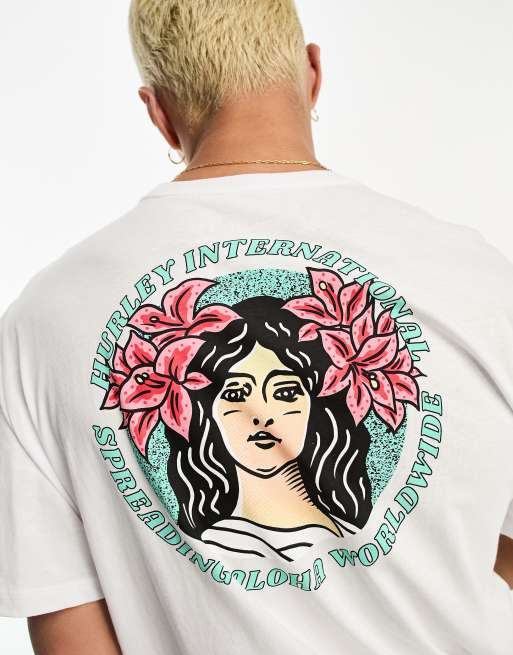 Hurley – Biały T-shirt z nadrukiem na plecach