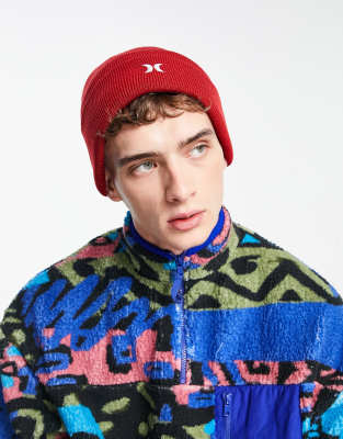 Hurley - Bonnet avec revers à logo - Rouge