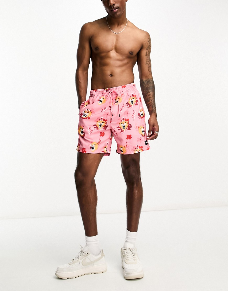 Hurley cannonball tiger swim shorts in pink