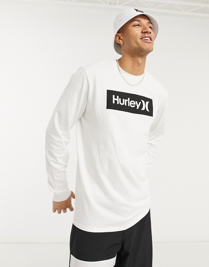 Hurley – Core One and Only – Vit långärmad t-shirt med fyrkantig logga