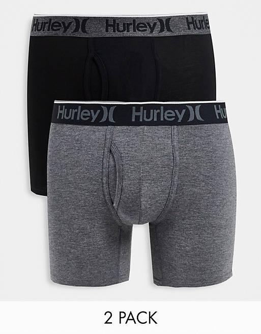 Hurley everyday 2 pack boxer trunks in grey/black